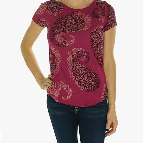 Lucky Brand Shadow Paisley T-shirt Raspberry Sz Medium - Picture 11 of 12
